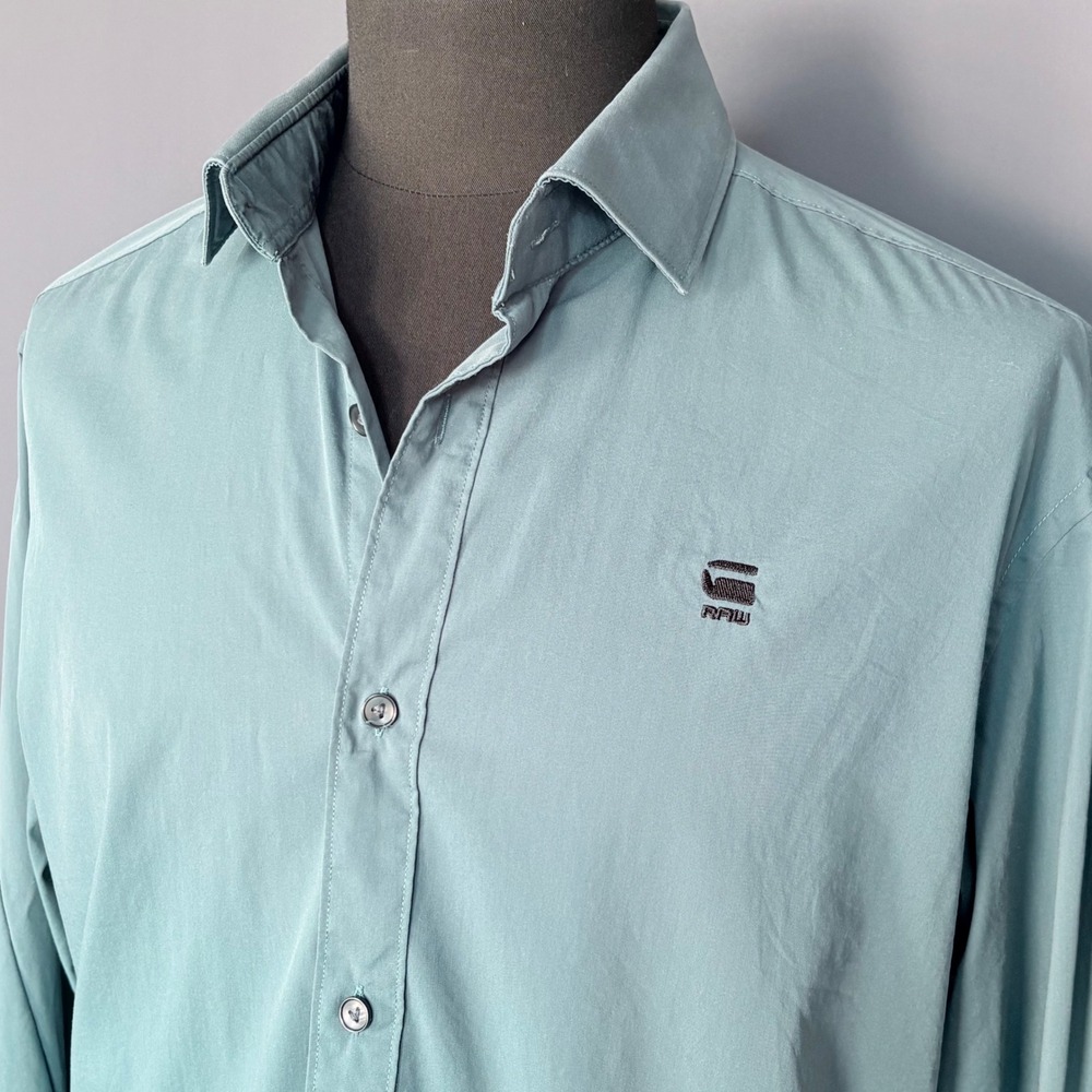 G-Star Raw Correct Line Button Down Shirt | Mens XL | Teal Long Sleeve